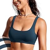 CRZ YOGA Womens Scoop Neck Bikini Tops Wide Straps U Back Bathing Suit Swimsuit Push Up Padded Sports Bra Insignia Blue Small