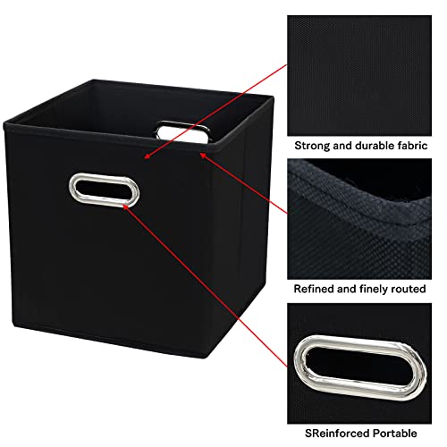 Sevendome Black Fabric Storage Bins Cube,11X11X11 Fabric Cubby Organizer Baskets With Handle, Foldable Basket For Closet Or Collapsible Storage Box Set Of 2 (Black) #TOP5