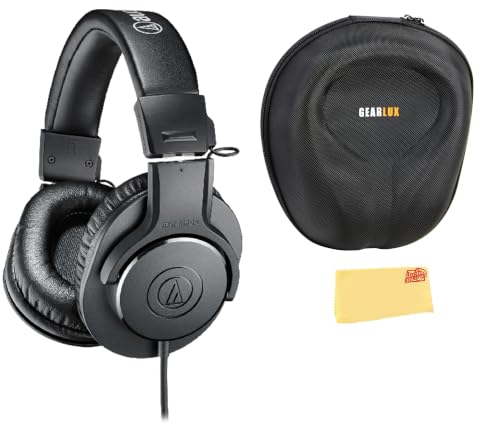 Audio-Technica ATH-M20x Professional Monitor Headphones - Black Bundle with Case and Austin Bazaar Polishing Cloth