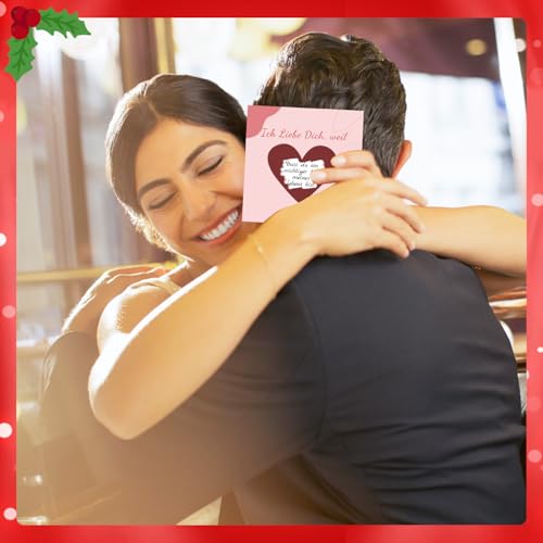 Adventskalender Liebe Karte - Ich Liebe Dich, Weil... Adventskalender Karte Partner mit 24 Zahlenaufkleber, 24 rubbel, Kordel und Holzklammern, Liebesgeschenke für Weihnachten