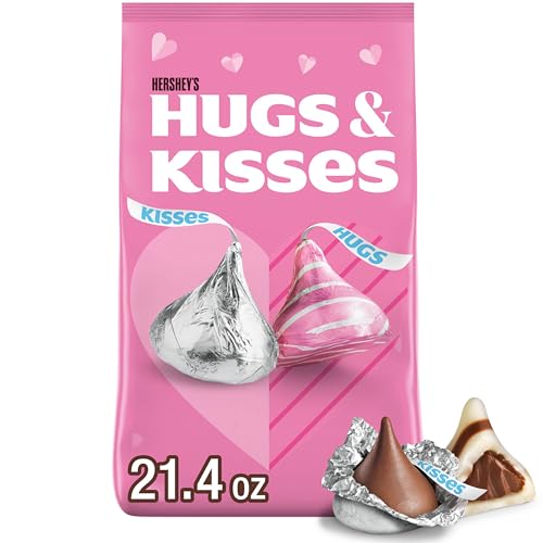HERSHEY'S HUGS & KISSES Assorted Flavored, Valentine's Candy Bag,...