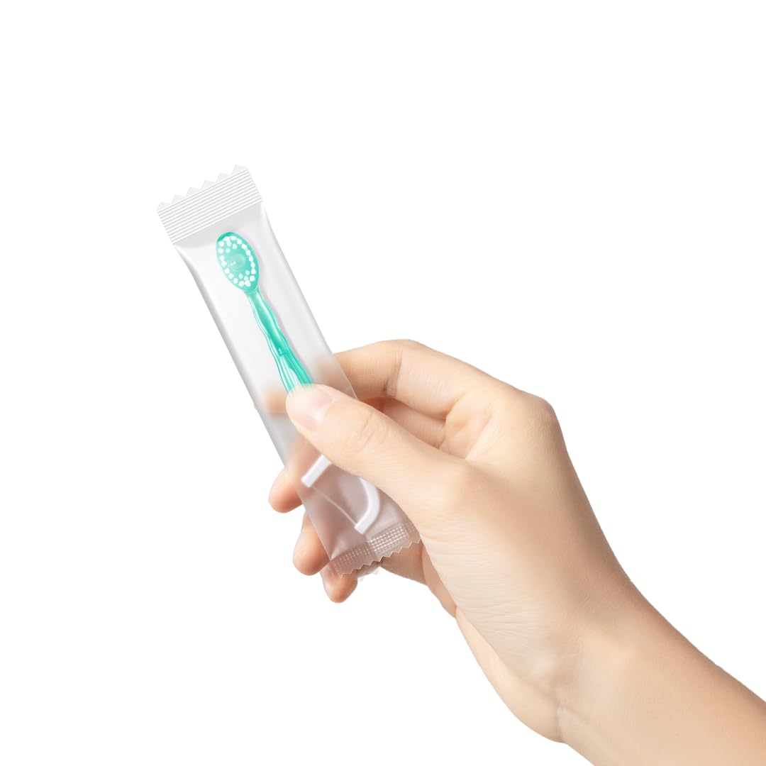 airkiss 5-in-1 Einweg-Zahnbürste mit platzender Perlen-Mundspülung, Minzgeschmack, weiche Borsten, integriertem Zahnseide-Picker und Zungenreiniger, einzeln verpackt, Reise-Mundpflege (12 Stück)