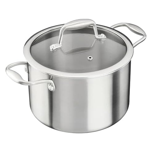 Cooks Professional Tri-Ply Stockpot with Tempered Glass Lid & Side Handles | 20cm Aluminum & Stainless-Steel Cooking Pot Pan | Compatible with All Hobs Inc Induction & Oven Safe