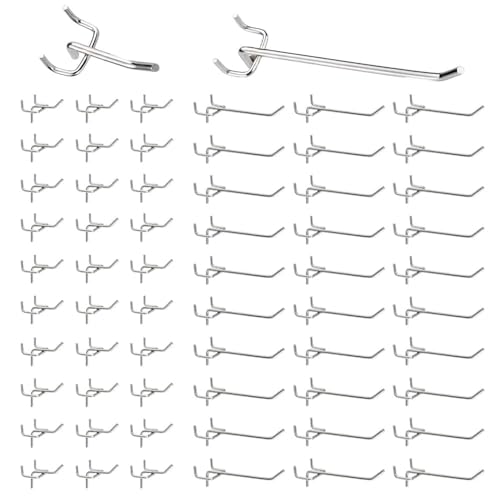 Wzhtuzi 60 Piezas Ganchos para Tableros, Ganchos Panel Perforado de Metal Ganchos de Pared Perforados Panel Herramientas Pared Para Exposición Comercios, Colgar Mercancías (5/10 cm)