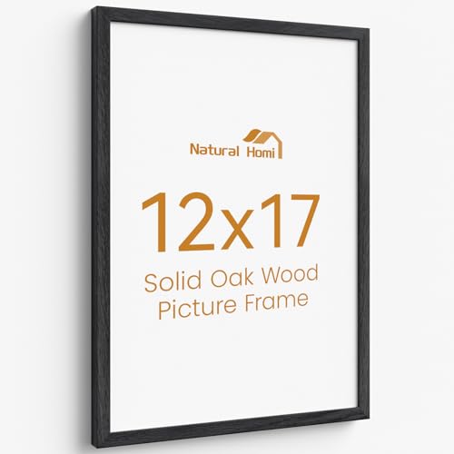 Image of 12x17 Picture Frame Oak Wood,12 inchx17 inchBlack Color Wooden Frames with Tempered Glass,17x12 inch Wall Gallery Poster Frame with No Mat,12 by 17 Frames Horizontal and Vertical for Wall Mounting