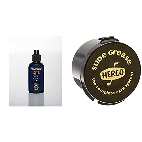 MusicNomad MN703 Premium Valve Oil, 2 oz & Herco Slide Grease 0.5 oz Brass Instrument Cleaning and Care Product (HE91)