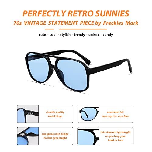 Image of Freckles Mark Vintage Retro 70s Sunglasses for Women Men Classic Large Square Aviator Trendy Glasses