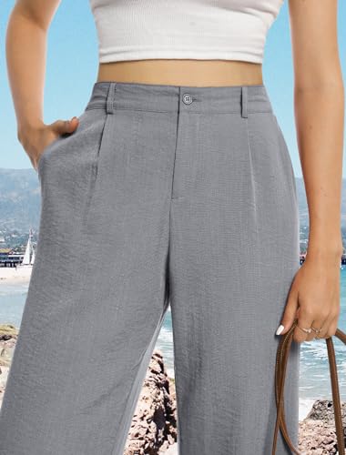 Image of Feiersi Womens Casual Wide Leg Pants High Waisted Button Down Straight Long Trousers Palazzo Pants