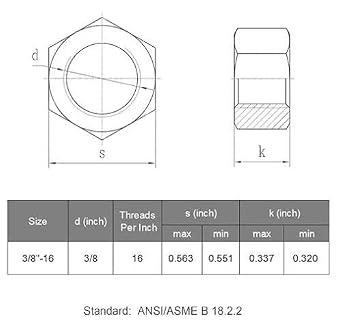 50 Pack 3/8-16 Hex nut,Stainless Steel 304(18-8) Hardware Nuts,Standard Inch Coarse Thread Nuts by DYFOL