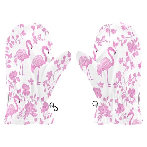 Kid's Winter Gloves Children Warm Gloves Flamingo Pink Leaves for Boys Girl Age 4-6 Years