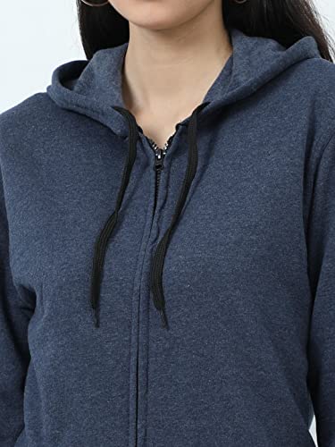 Image of Wafaa Women's Cotton Plain Hooded Neck Full Zipper Sweatshirt Hoodies with Kangaroo Pocket
