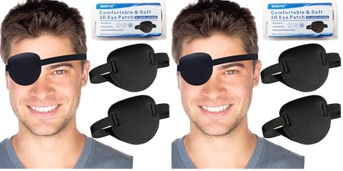 Image of 2 Pcs Eye Patches for Adults and Kids,3D Adjustable Eyepatch for Right or Left Eye,One Eye Cover for Lazy Eye,Pirate Costume(Black) (Pack of 2)