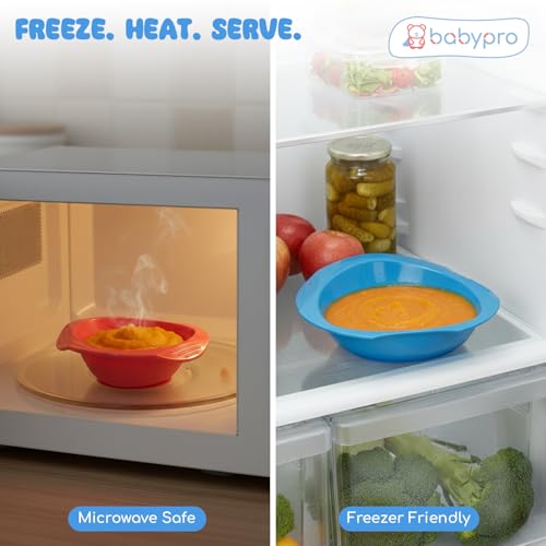 Image of BabyPro Baby Bowl Set for Cereal & Snack Bowl, Pack of 2, Pink & Blue | BPA-Free, Unbreakable, Microwave, Freezer & Dishwasher Safe, Stackable