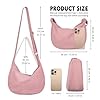 FITDON Sac à bandoulière en velours côtelé pour femme, petit sac à bandoulière Hobos avec sangle réglable, rose, L #5