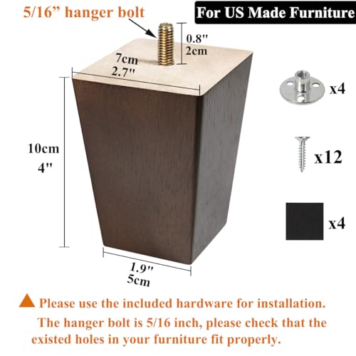 AORYVIC Wood Legs for Furniture 4 inch Sofa Legs Square Bed Legs Pack of 4