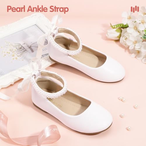 Hehainom Toddler Girls Dress Shoes Flower Girl Little Kids Mary Jane Ballet Flats Pearls Bow Wedding Party Communion Shoes4