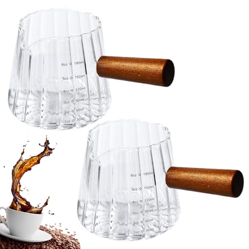Lot de 2 tasses doseuses à expresso en verre de 180 ml avec manche en bois, tasses à expresso, verres doseurs, verres doseurs à expresso, double échelle,...