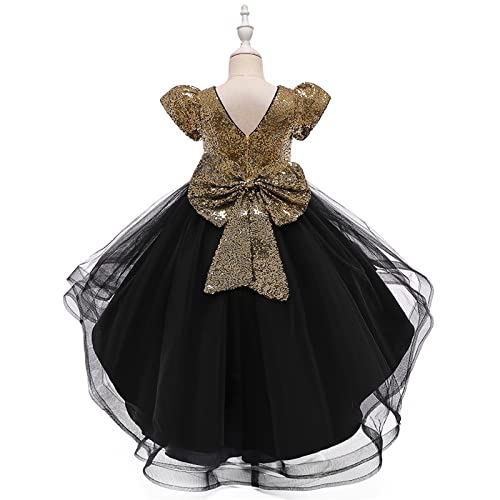 Girls Dresses Contrast Short Sleeve Twirly High Low Birthday Party Formal Dress Tulle Sequins Glitter Dress Toddler2