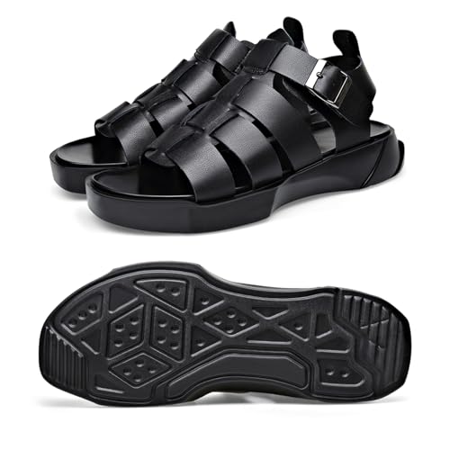 Men's Open Toe Ankle Buckle Sandals,Summer Platform Non-Slip Leather Roman Beach Sandals Outdoor Casual Hollow Driving Walking Shoes2