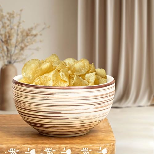 Image of The Earth Store Brown Spiral Ceramic Bowl 1000 ML, Set of 1 | Versatile Bowl for Serving, Mixing, Snacks, Dal, and More Perfect for Gifting & Daily Use