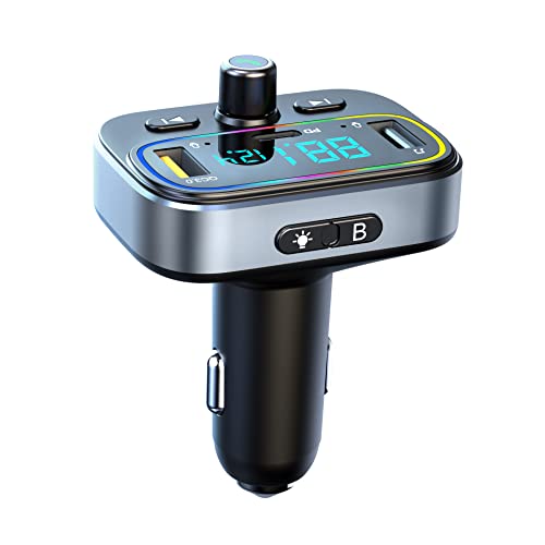 Bluetooth Car Adapter, Blutu para Carros, Blooth Tooth Fm Transmitter Support Type-C PD + QC3.0 Fast USB Charger, Hands Free Calling, Siri Google Assitant, Hi-Fi Music