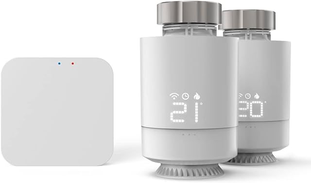 Hama Inteligentny termostat grzejnikowy, zestaw startowy 2 szt. z koncentratorem (sterowanie ogrzewaniem Wi-Fi, regulator ogrzewania Smart Home do wszystkich zaworów, programowalny termostat grzewczy,