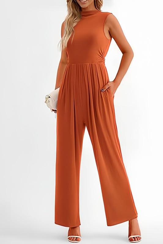 Haibang Tuta Jumpsuit Donna Elegante Girocollo Monopezzi e Tutine Estiva Tuta Intera Senza Manica Pagliaccetti Lungo a Gamba Larga Cerimonia Cocktail Overall Casual Playsuit Moda Rompers con Tasche