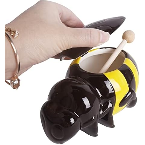 Vencer BEE Ceramic Honey Pot and Wooden Dipper,VHP-002 Cover
