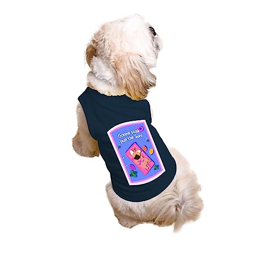 Image of Ruse Gonna Soak Pup the Sun Printed Dog Round Neck Sleeveless Vest Tank T-Shirt /Tees Apparel /Clothes /Tees Gift for Dogs((Navy / /XXS (Chihuahuas, Papillons)