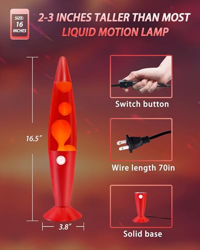 Image of Vanful 16 Inch Liquid Motion Lamp for Adults and Kids, Large Red Magma Motion Lamp with Orange Wax for Boys Girls Room Party Decor, Big Night Light Lamp 16 inch Suitable for Placing in Bedroom