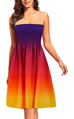 Image of Zyyfly Tube Top Dress Women Summer Beach Coverup Stretch Smocked Strapless Dress