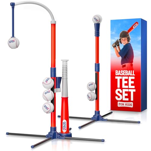Tee Ball Set for Kids - 4 Year Old Boy Birthday Gift - Baseball Batting Tee for Kids - T Ball Set for Toddlers 3-5, 4-6 - Tball Toys for Ages 3 4 5 6 Year Old Boy - Toddler Outdoor Toys, Baseball Tee