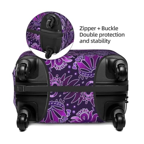 Watercolor Purple Paisley Flowers Luggage Cover Elastic Suitcase Covers for Protector Suitcase Sleeve for Luggage 18-32 In4
