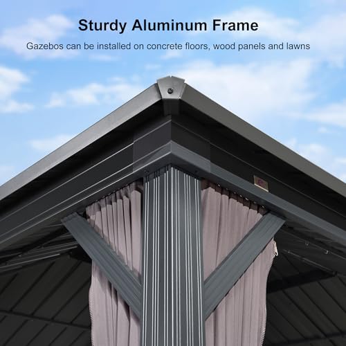 PURPLE LEAF 12' X 18' Patio Hardtop Gazebo Outdoor Pavilion Gazebo with Galvanized Steel Double Roof for Patio Lawn Garden Aluminum with Curtains Grey - Image 5