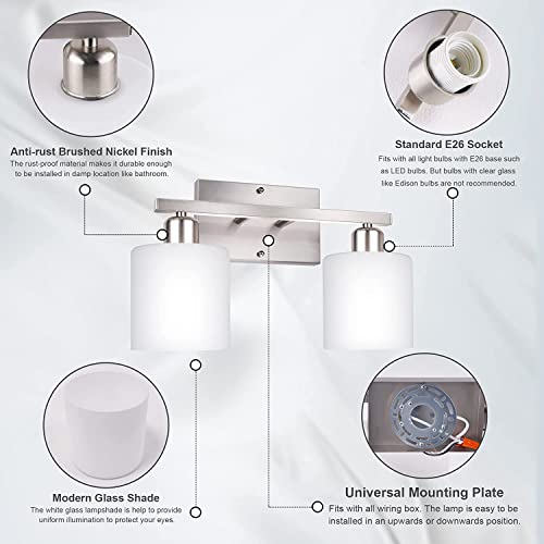 Image of Bathroom Vanity Light Fixture Brushed Nickel, 2-Light Wall Sconces