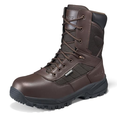 Image of NINGO Composite Toe Boots for Men, Waterproof Work Boots with Side Zipper, Non Slip and Puncture Proof Protection, Lightweight Design, 8'' Leather Safety Shoes for Construction, Industrial, Outdoor