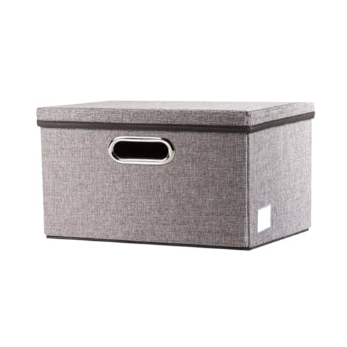 Prandom Caja de almacenamiento plegable con tapa[Paquete de 1],cajas almacenaje decorativas,Contenedor organizador de lino con asa,gris(29x22x17cm)