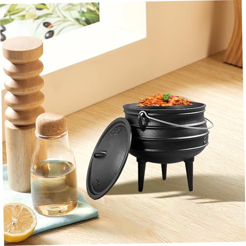 Miniatura 5 de Caldero De Hierro Fundido, Caldero De Bruja De 3 Litros Con Tapa Y Patas, Olla Para Cocinar Al Aire Libre Para Acampar, Chimenea, Decoración De Halloween