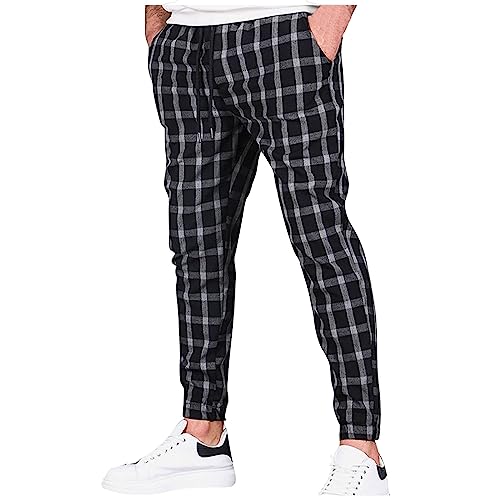 Mens Small Plaid Stripes Pants Elastic Waist Wide Leg Straight Casual Pajama Sweatpants Classic Comfort Trousers