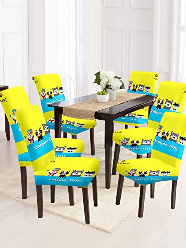 Image of Cortina Dining Chair Slipcovers | Protection Chair Cover | Cartoon Print, Removable, Washable | Universal Fit Super Soft Stretchy Polyester Spandex | Hotel, Marriage, Wedding | Pack of 6, Yellow