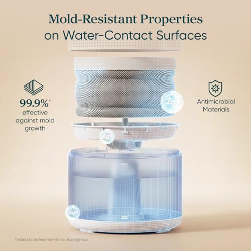 Image of Levoit Evaporative Humidifiers for Bedroom, 19dB, Superior Studio Smart | 4.5L, Large Room Up to 600ft, No White Dust for Baby, Long-Lasting Reusable Filter, Auto Mode, Self-Clean & Dishwasher Safe