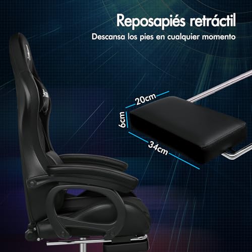 ALFORDSON Silla Gaming con RGB LED de 12 Colores y Masaje de 8 Puntos, Silla Gamer con Reposapiés, Reposacabeza y Cojín Lumbar, Silla Escritorio de Oficina Ergonomica, Piel PU, Negro - imagen 15