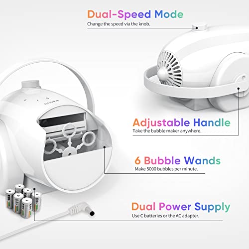 Bubble Machine Automatic Bubble Blower - 5000+ Bubbles Per Minute For Kids Toddlers Bubble Maker, 2 Speed Levels Portable Bubble Toys By Plug-In Or Batteries For Outdoor/Indoor Weeding Birthday Party #TOP2