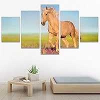 SIGNWIN 5 Panel Canvas Wall Art Modern Art Animals Dramatic Horse Multicolor Photography Traditional for Home Decorations Ready to Hang - 60
