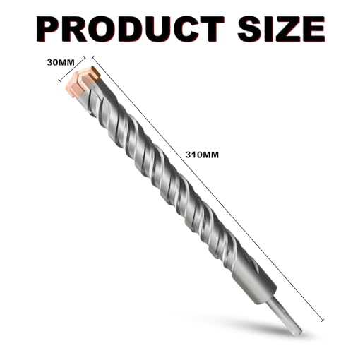 METOTY SDS Plus Hammer Drill Bit 30mm×310mm, with 4 Carbide Cutting Edges, Head with Coating, Masonry Drill, Hammer Drill - Image 2
