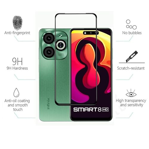 Image of DD SON Tempered Glass Screen Protector Compatible for Tecno Pop 8 / Infinix Smart 8 (11D) with Edge to Edge Coverage and Easy Installation kit,Black