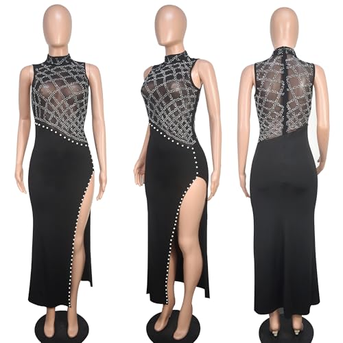 Image of PORRCEY Women's Sexy Rhinestone Mesh See Through Party Night Prom Dress