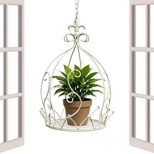 Support de pot de fleurs suspendu anti-chute avec panier métallique et chaîne balcon