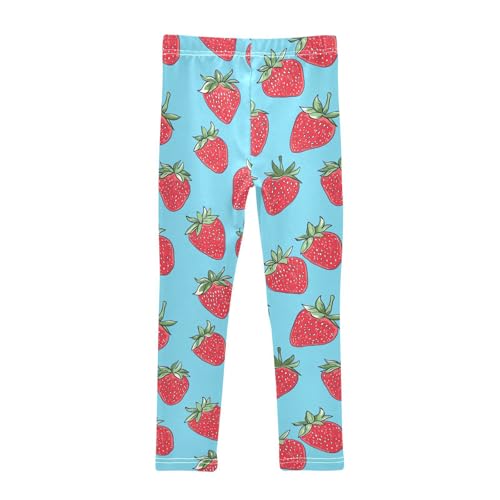Wusikd Strawberries Girls' Leggings Toddler Doodles Blue Kids Yoga Pants Dance Active Tights 4T2