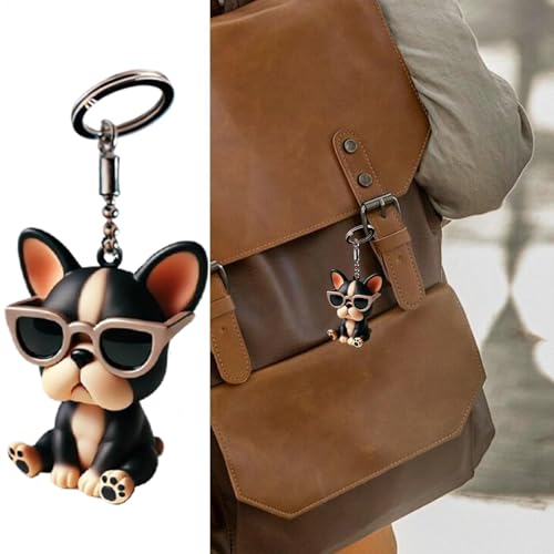 Huvqianu Pendentif bouledogue français, porte-clés en acrylique, design léger et portable, 7,5 cm, accessoire polyvalent, joli ornement de sac pour garçons et filles, multicolore, B – vue 6